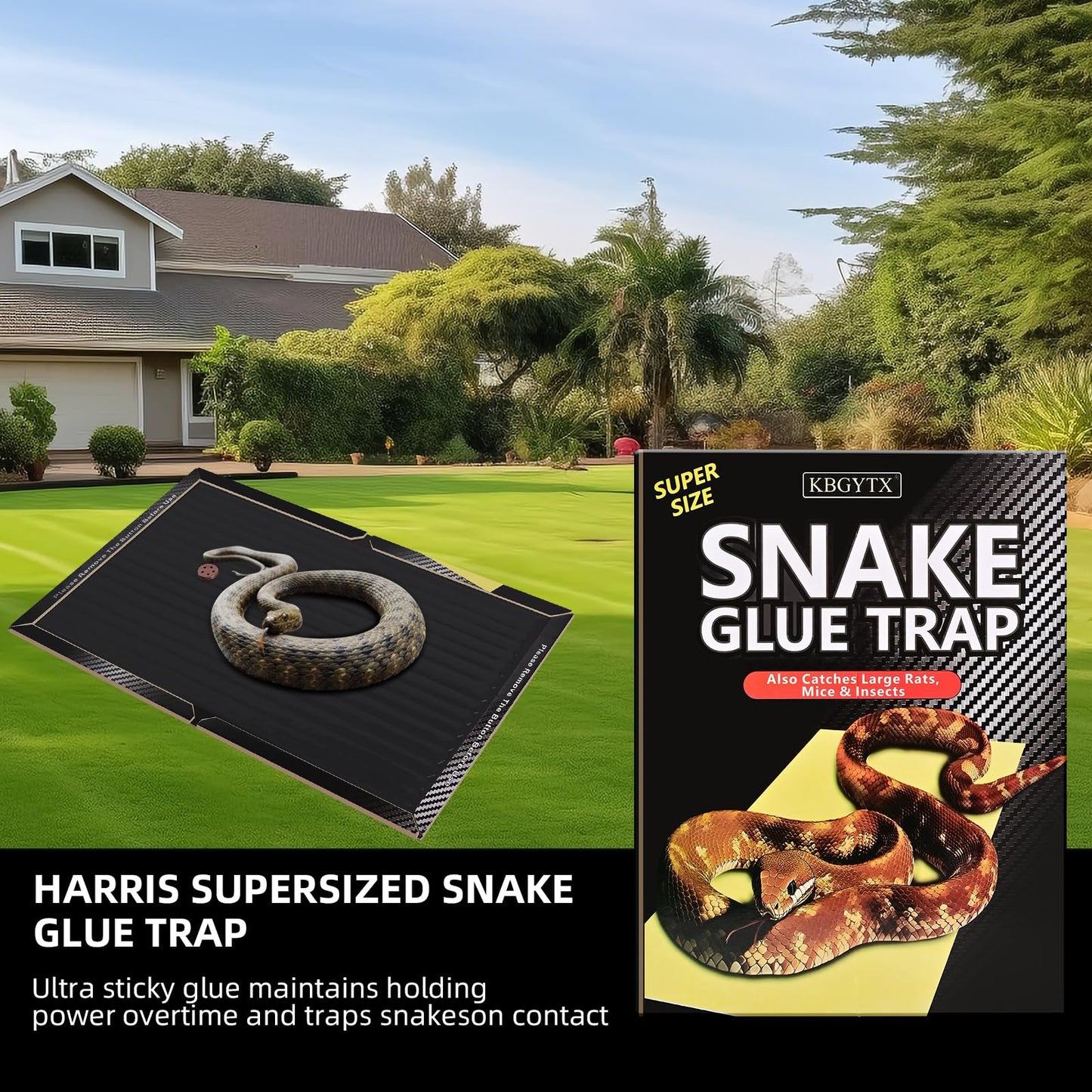 4 Pack 10" x 16" Large Snake Glue Traps with Enhanced Stickiness, Snake Rat Sticky Pad Board for House Indoor Outdoor, Sticky Glue Traps for Snakes, Mice, Rats, Easy to Set