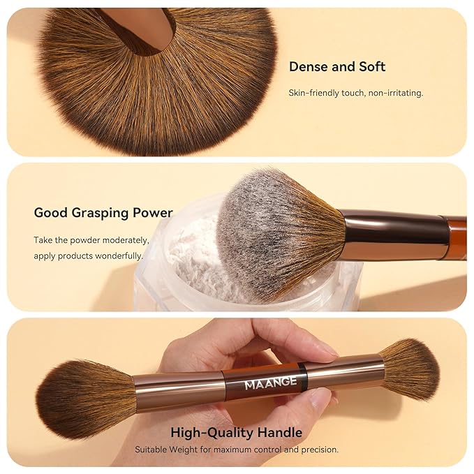 MAANGE 7 PCS Foundation Makeup Brush Set With Bag, Make up Brushes, Eyeshadow Concealer Brush, Double-ended Foundation Contour Powder Blush, Professional Face brush Set Tools For Liquid,Cream (Brown)