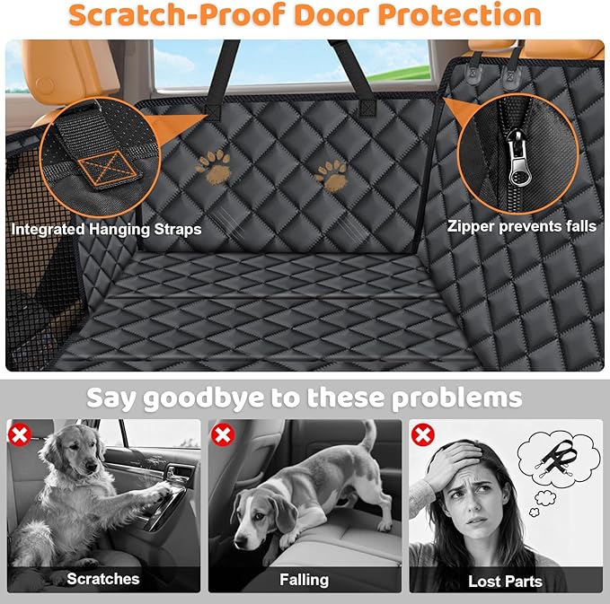 URPOWER Backseat Extender for Dogs - Hard Bottom Dog Car Seat Cover for Back Seat, Dog Hammock for Car and SUV, Pet Rear Seat Protector Dogs Travel Bed with Mesh Window & Side Flaps