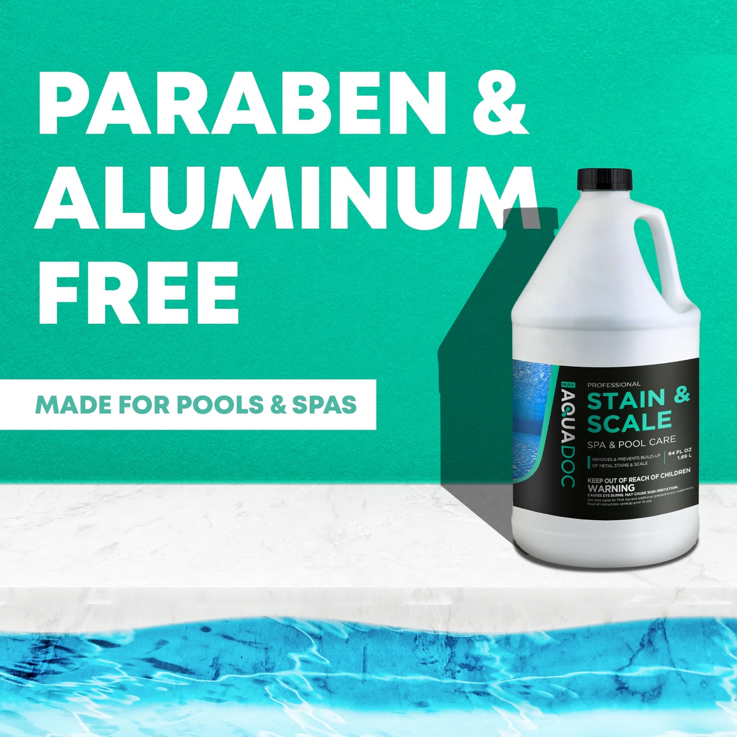 AquaDoc Pool & Spa Stain and Scale Control for Hot Tubs - 64oz - Pool Stain Remover that Helps Prevent & Remove Calcium, Iron, Copper & Rust Buildup - Made in USA