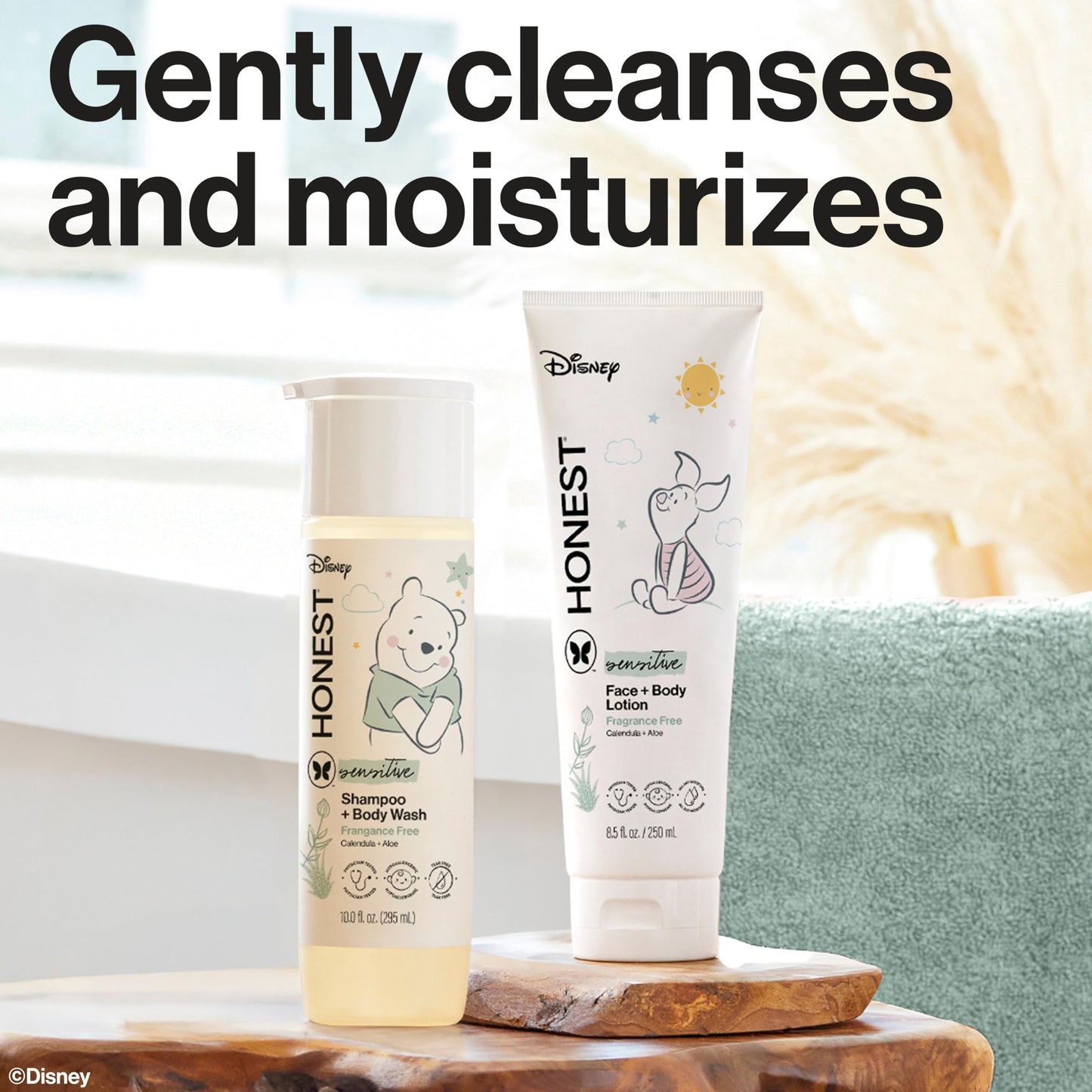 The Honest Company 2-in-1 Cleansing Shampoo and Body Wash, Face Lotion Bundle, Disney Design, Gentle for Baby, Dermatologist Tested, Sensitive Fragrance-Free, 18.5 fl oz