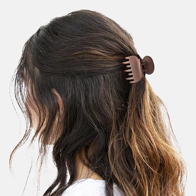 DEEKA Hair Clips Small Claw Clips for Thin Hair 6 Pack Double Row Teeth 1.6" Medium Matte Non-slip Short Hair Accessories for Women and Girls -Brown