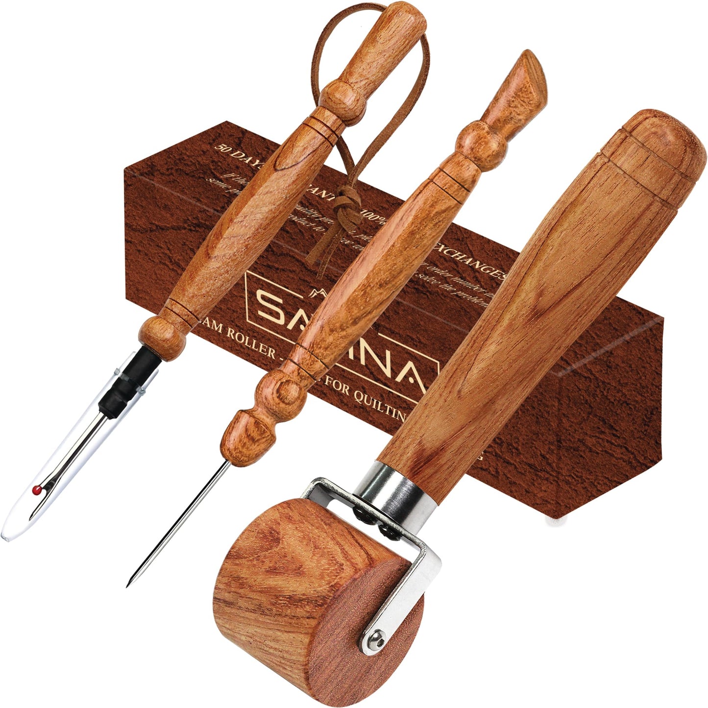 Savina Set 3 Seam Rippers - Seam Roller & Stiletto for Sewing - Handmade Hard Wood Professional Multipurpose Durable for Sewing/Quilting