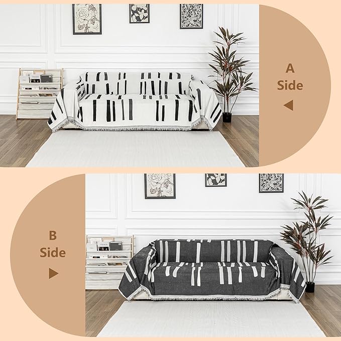 MYSKY HOME Sofa Covers for Sectional Sofa, Couch Cover for Dogs, Couch Covers with Tassel Loveseat Covers Futon Cover L Shaped Cover Washable Chenille Couch Protector, 71" x 118", Black Piano Key