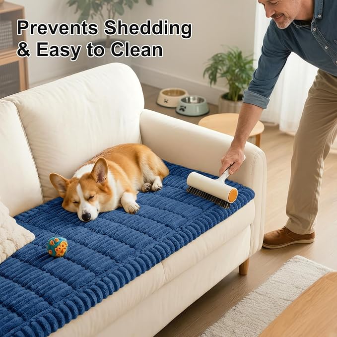 Smiry Couch Cover for Dogs Washable, Non Slip Fuzzy Pet Couch Covers for 3 Cushion Sofa Pet Friendly, Thick Soft Sofa Slipcovers Cushion Protector (Navy Blue, 27.6" x 59")