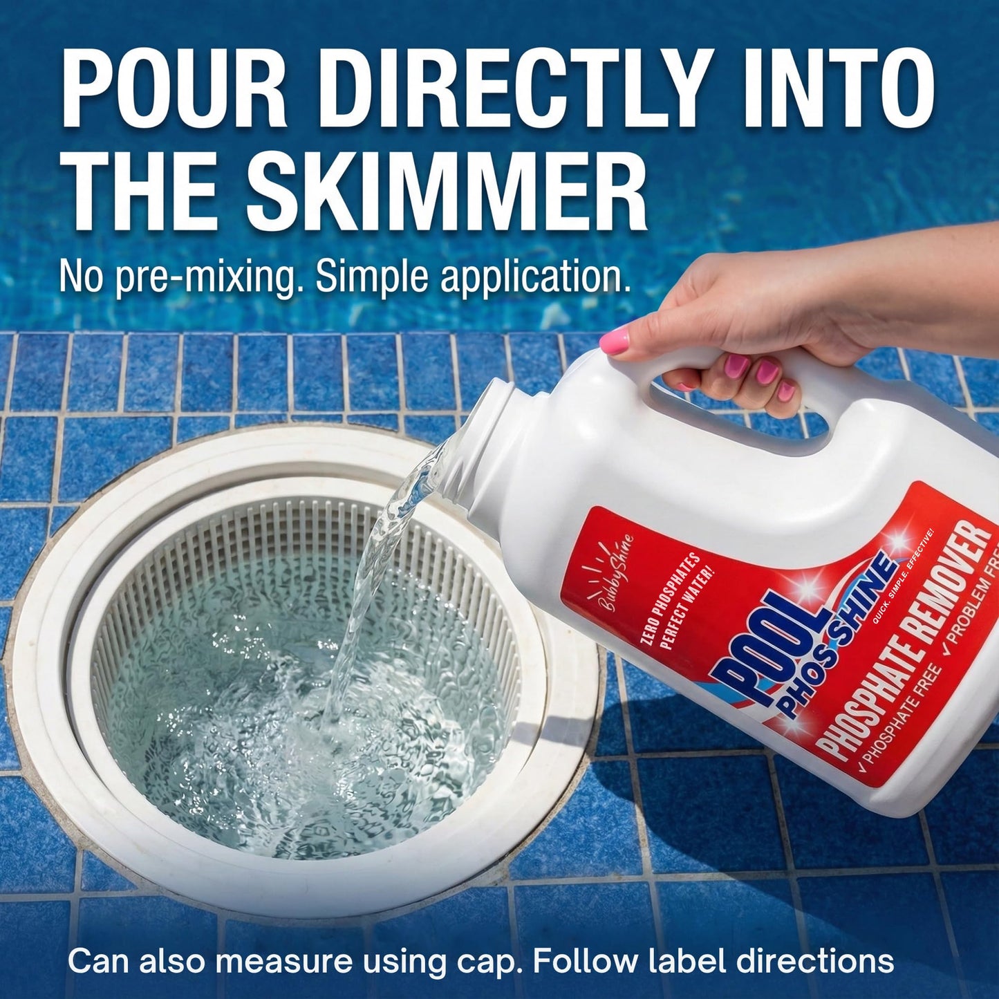 Phosphate Remover Pool Chemicals, 3 L, Pool Phosphate Remover, Swimming Pool Chemicals, Easy Cap Measure, ppb Dosing Guide, BubbyShine