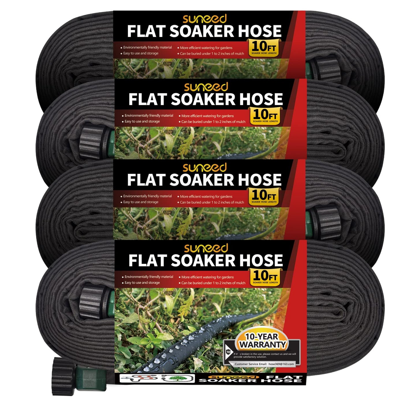 Suneed 4 Pack Flat Soaker Hose 10FT for Garden Beds,Short Soaker Hose for Efficient & Effective Watering of Plants â Short Irrigation Drip Hose Easy to Install (10FT 4Pack)