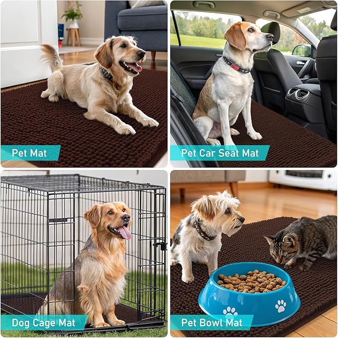 OLANLY Dog Door Mat for Muddy Paws 45x27, Absorbs Moisture and Dirt, Absorbent Non-Slip Washable Doormat, Quick Dry Chenille Mud Mat for Dogs, Entry Indoor Entryway Carpet for Inside Floor, Brown