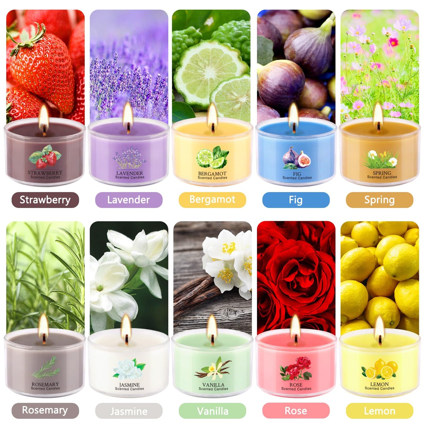 Scented Candle Set of 40 * 35g, 10 Fragrances, Soy Wax, Smokeless, with Cotton Wick,Long-Lasting Burn time for Home Décor,Relaxation,Romantic Dinner,Gift