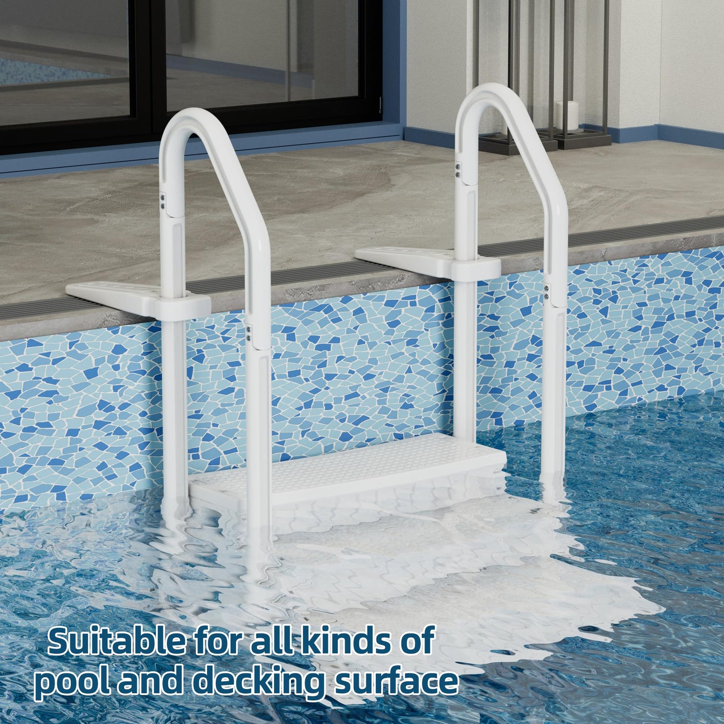 UPHYB Pool Ladder, 3-Step Pool Stairs with Double Handrails and Non-Slip Steps for 36-50” Above Ground and In-Ground Pools, White