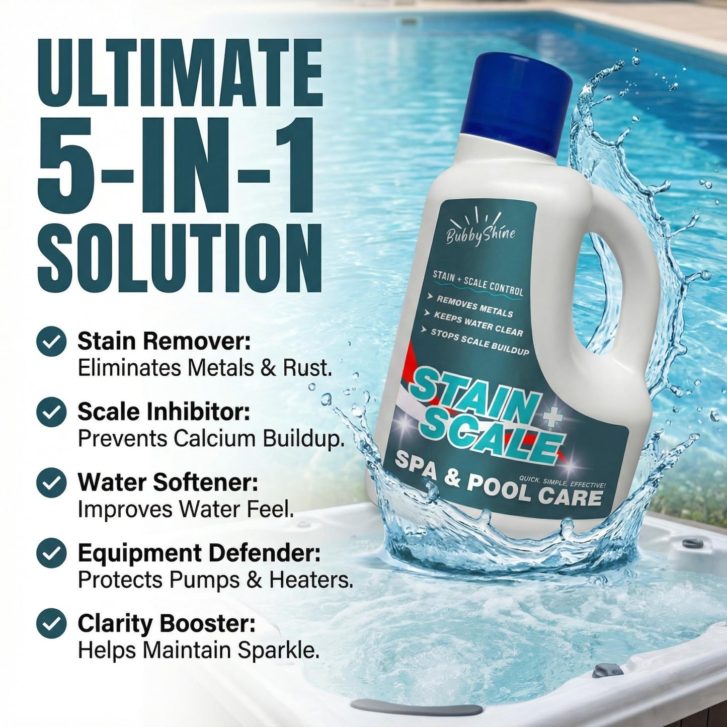 Stain and Scale Control for Hot Tub, Pool Stain Remover, Metal Sequestrant for Pool & Spa, Hot Tub Descaler Support, Mineral Inhibitor, 3 Liter – BubbyShine