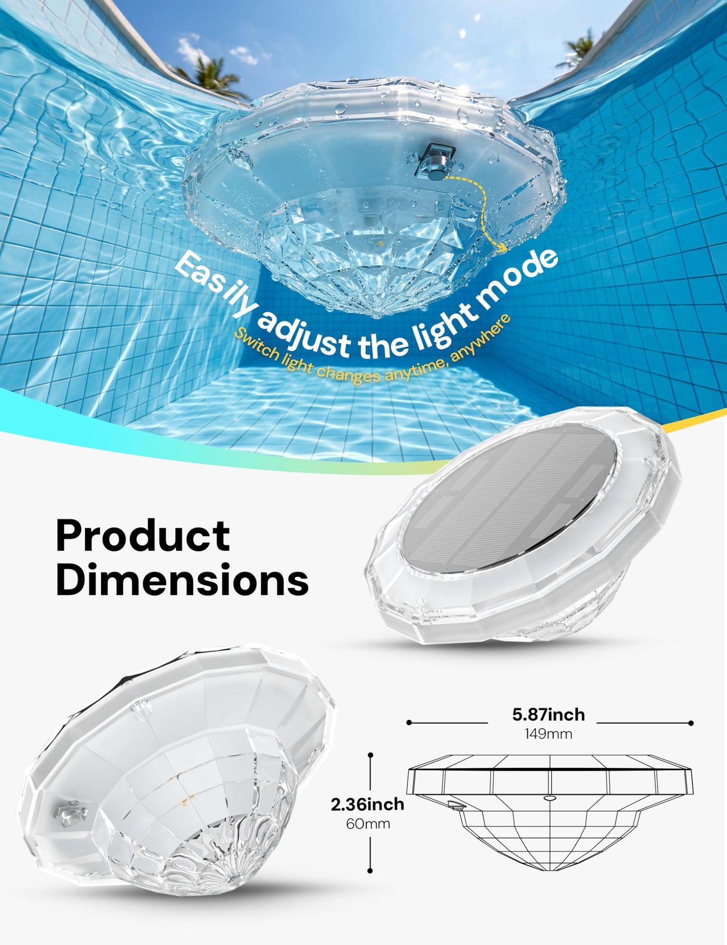 NIORSUN Floating Solar Pool Lights, 5.8 Inch IP68 Waterproof Pool Lights with Remote, 9 RGB Color LED Pool Solar Lights with Timer Auto On/Off, Pool Lights for Inground Above Ground Pools Hot Tub Spa