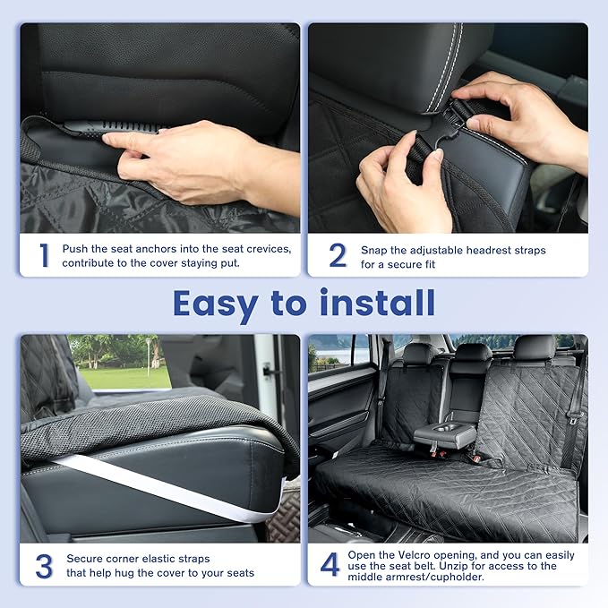 XL Back Seat Cover for Full-Size Trucks/SUVs Rear Split Bench, Heavy Duty 900D Waterproof Non-Slip Car Seat Protector for Messy Kids & Drooling Dogs, Easy Clean (Black)