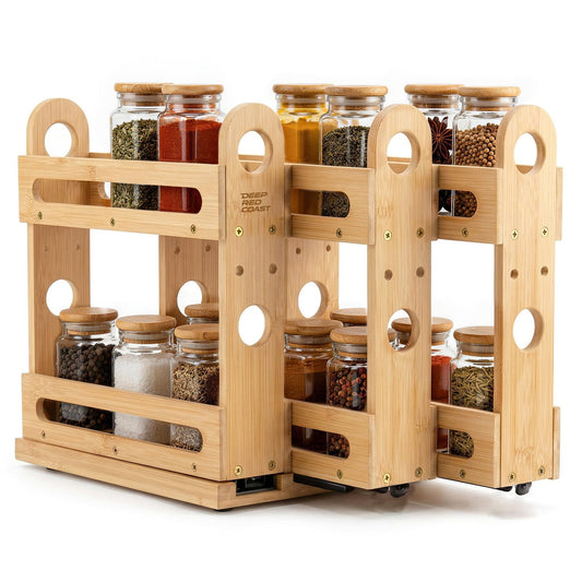 deepredcoast Pull Out Spice Rack Organizer for Cabinet Wide Slide Out Seasoning Rack Fits 2.1" Jars Large Capacity for Pantry Kitchen Cabinet 9" Deep Heavy Duty Easy Install