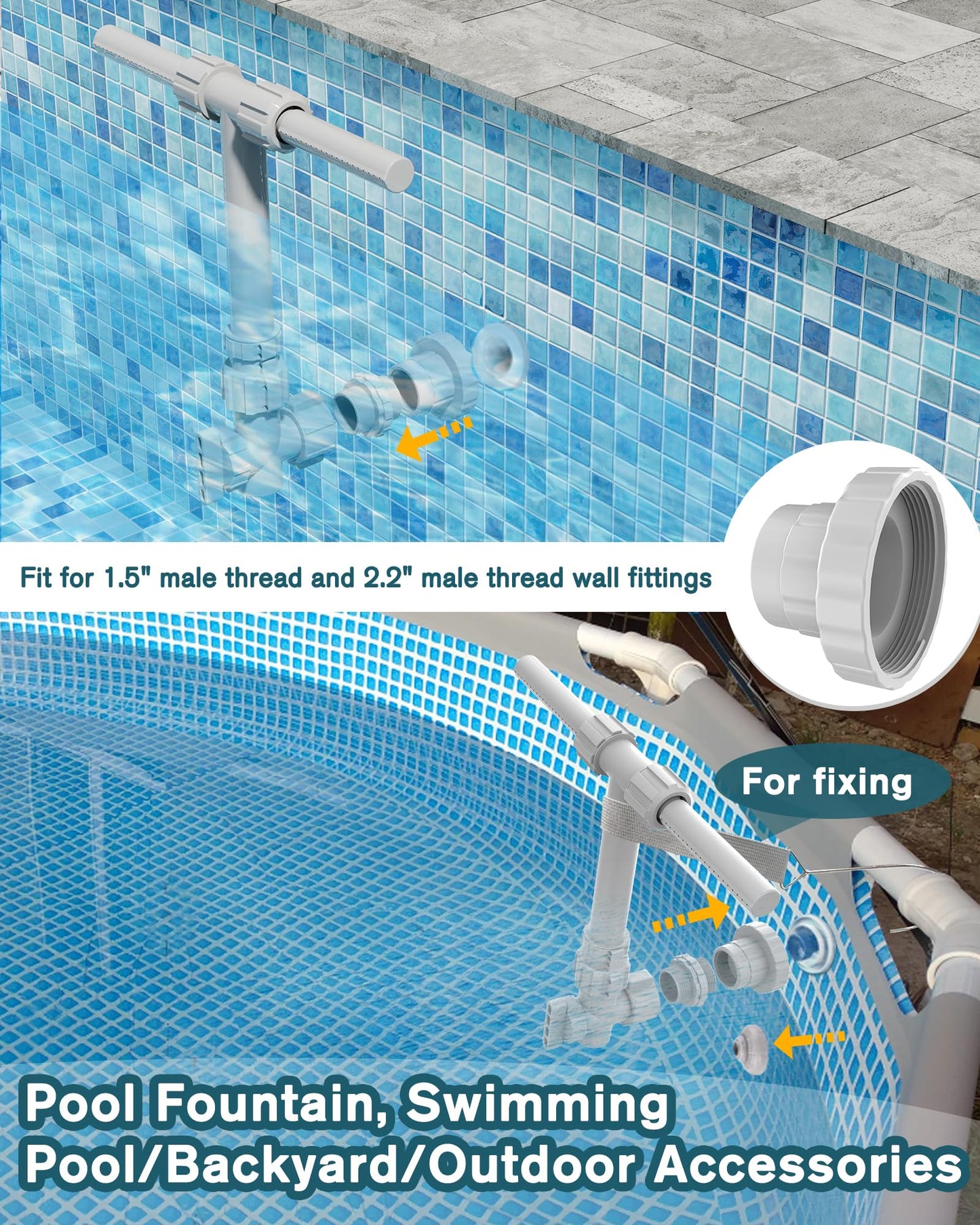 2026 Dual Spray Pool Fountain, 2-in-1 Retractable Height 360° Adjustable Waterfall Sprinkler Fountain, High-Pressure Pool Spray Fountain for Swimming Pool Spa Cooling, Grey