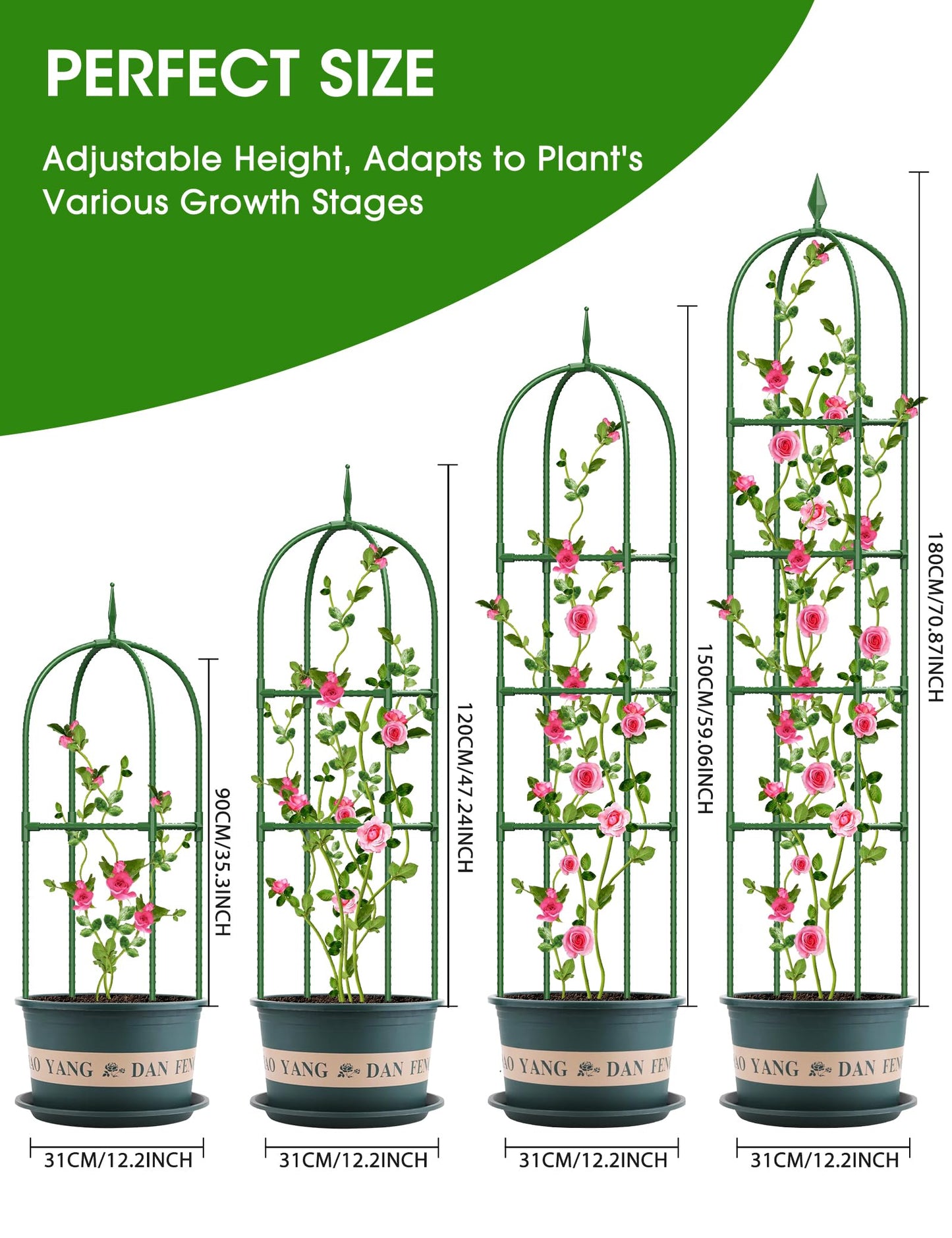 Trellis for Climbing Plants Outdoor, 6FT Garden Obelisk Rustproof PE Coated Metal Potted Plant Climbing Support, Thickened Tube Plant Tower Trellis for Clematis Vine Support Indoor (1 Pack)