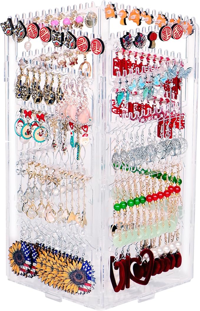 360 Rotating Earring Holder Organizer Stand,5 Tiers Acrylic Jewelry Organizers and Storage,Stud Earring Organizers and Storage,212 Holes and 212 Grooves for Earrings Necklaces chain bracelet