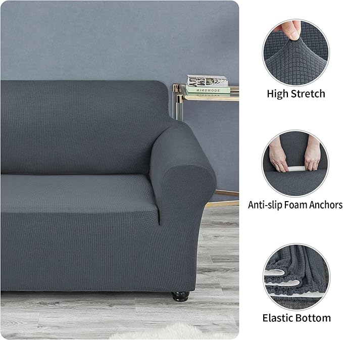Joccun Stretch Loveseat Couch Cover Slipcover, 1-Piece Sofa Cover for 2 Cushion Couch Spandex Jacquard Washable Furniture Protector Cover for Living Room,Kids,Pets（Loveseat,Gray）