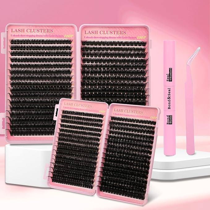 Lash Clusters Kit Cluster Eyelash Extensions 560Pcs Volume 100D 150D Lashes Clusters D Curl Eyelash Clusters DIY Individual Lash Clusters Eyelash Glue Lash Tweezers