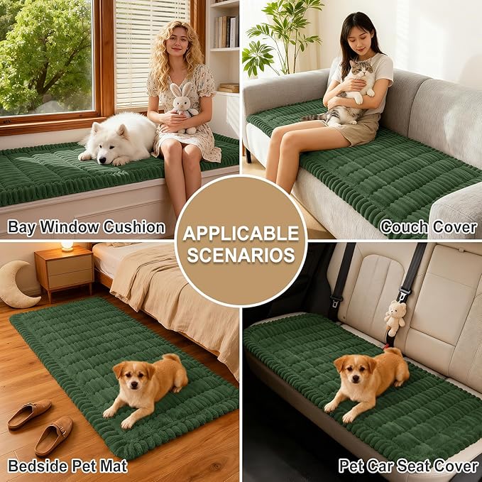 hyha Couch Covers for Dogs Washable, Non Slip Plush Dog Sofa Protectors, Fuzzy Pet Couch Covers for 3 Cushion Sofa Pet Friendly (Dark Green, 27.6" x 59")
