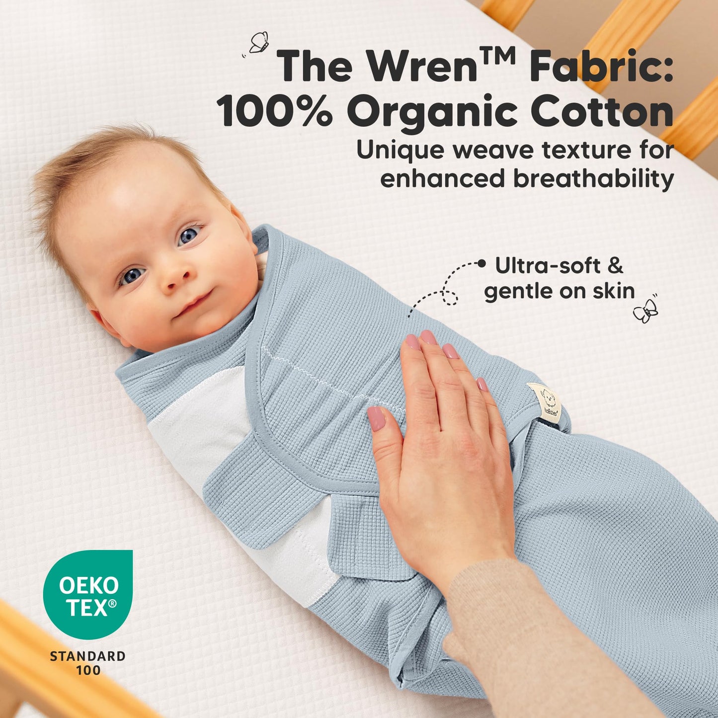 3-Pack Organic Swaddles for Newborns, Baby Sleep Sacks 0-3 Months - Baby Swaddle Wrap, Newborn Wearable Blanket, Infant Sleep Sack for Girls, Boys, Soft & Snug, Large Hook & Loop Closure (Glacier)