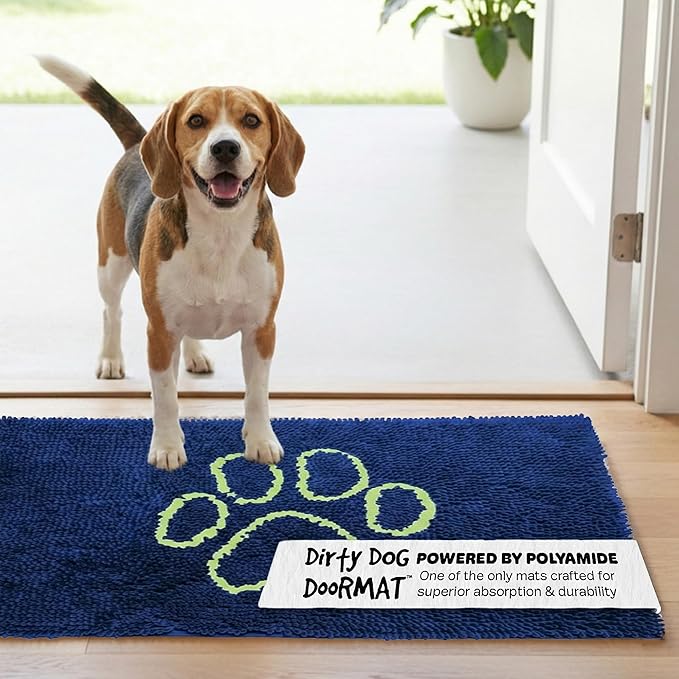 Dog Gone Smart Dirty Dog Doormat - Fast Drying Rug with Super Gripper Backing for Clean Floors - Super Absorbent and Machine Washable Mat for Muddy Paws - Marine