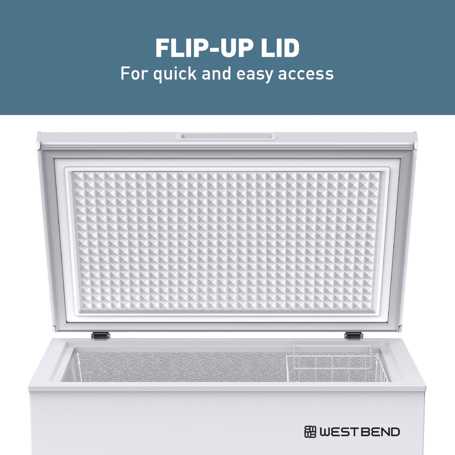 West Bend Chest Freezer with Adjustable Temperature Control, Free-Standing with Single Flip-Up Lid, Manual Defrost with Drain Perfect for Homes, Garages, Basements, 5-Cu.Ft, White