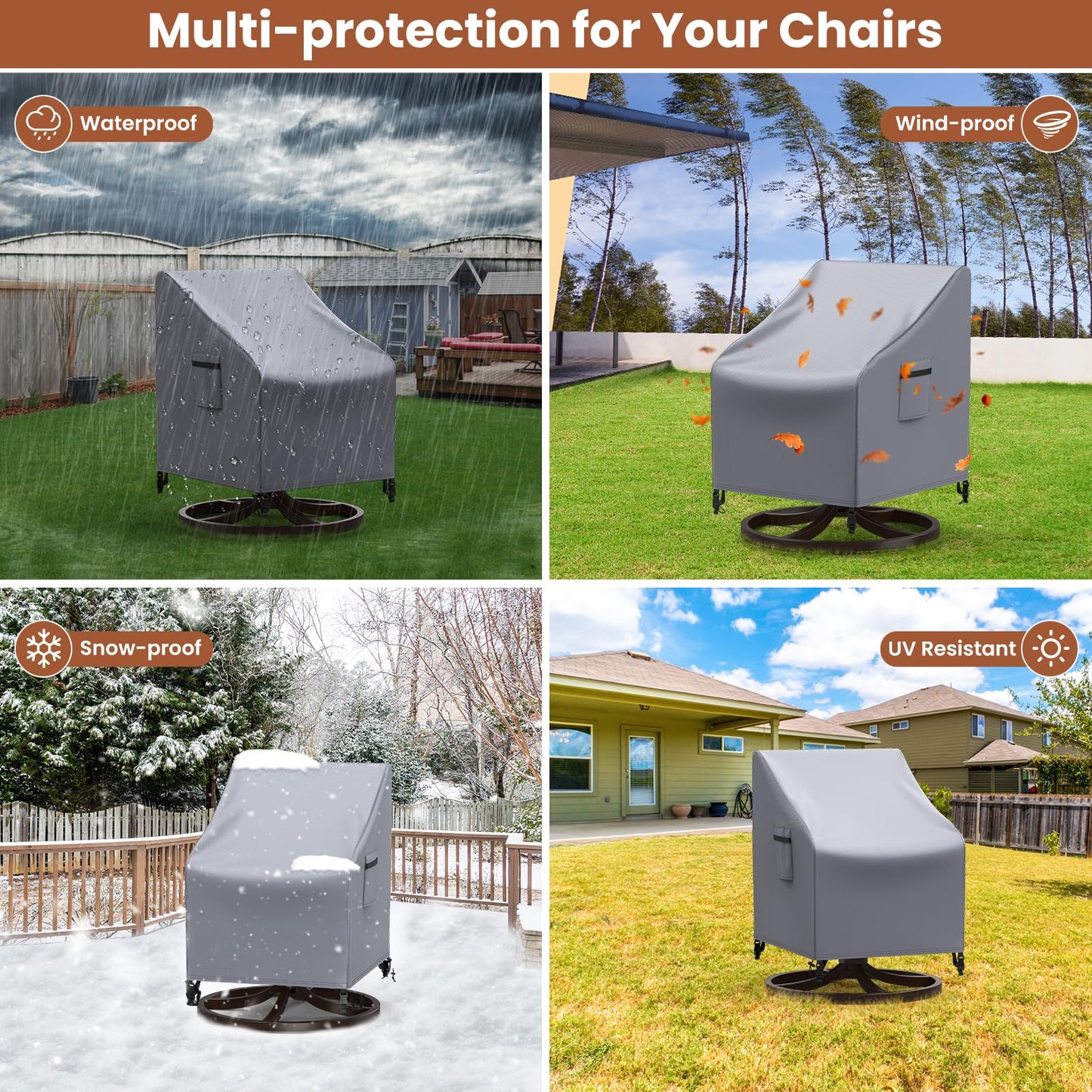 Mrrihand Patio Chair Covers, 2 Pack Outdoor Swivel Lounge Chair Cover, Heavy Duty Patio Rocking Chair Covers, Patio Furniture Covers Waterproof, 30" W×34" D×38.5" H, Grey