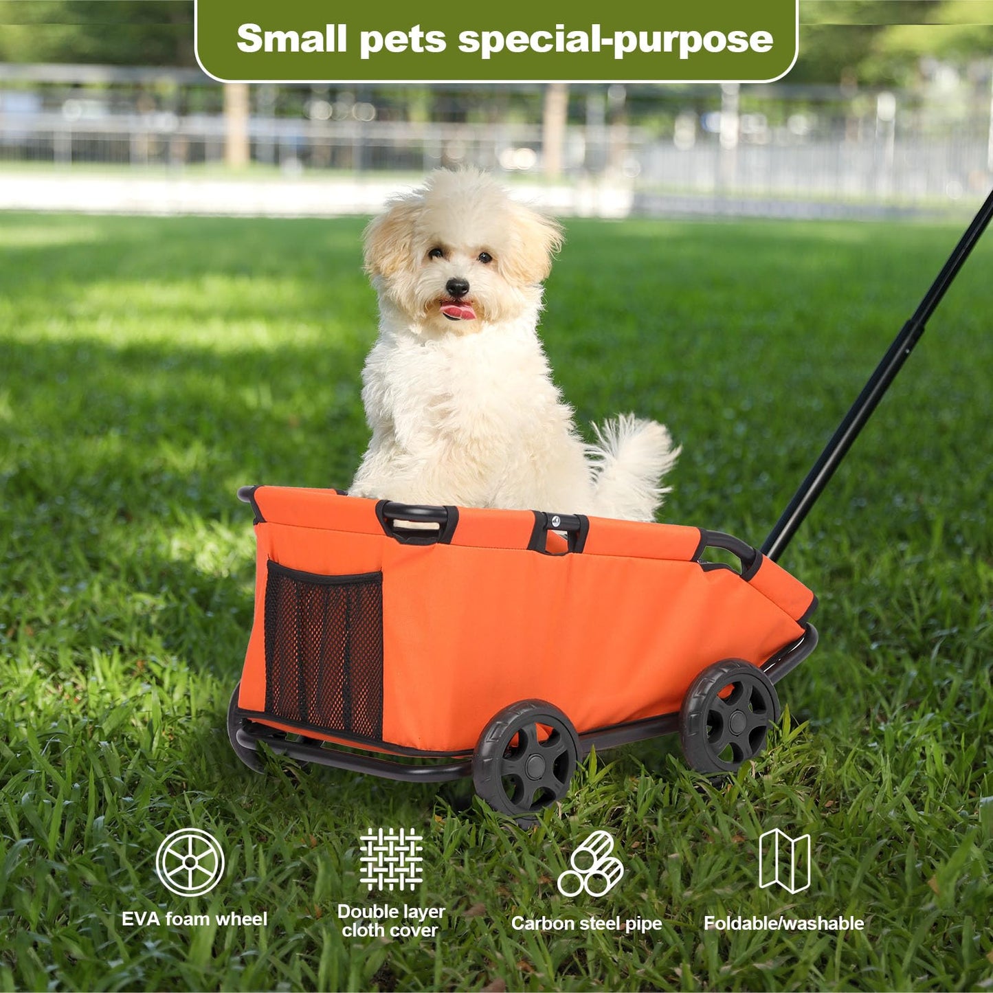 Foldable Pet Wagon with Handle, Pink and Black, Rolling Dog Stroller Cart (Orange)