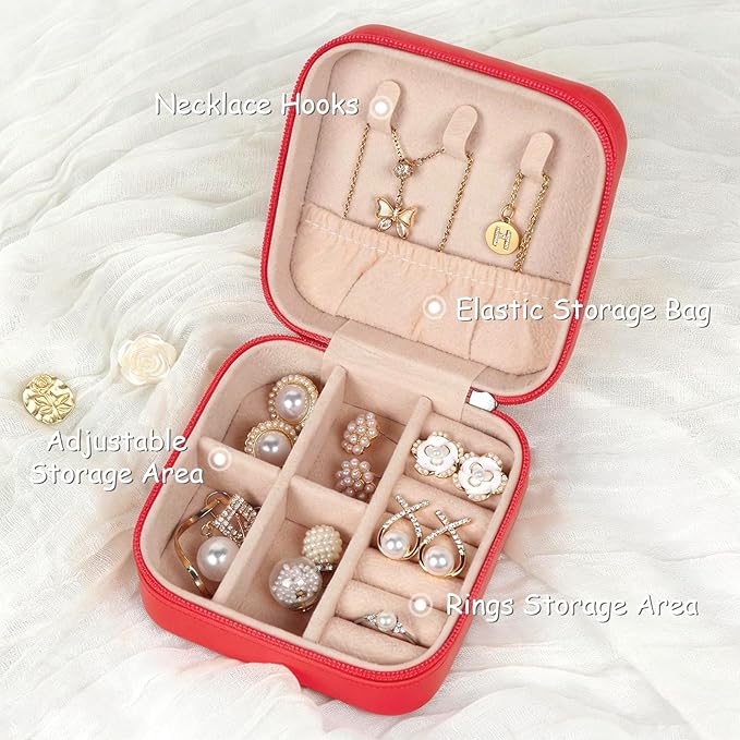 Travel Jewelry Case Small Jewelry Box Jewelry Organizer Storage Case Portable PU Leather Mini Jewelry Travel Case for Girls Womens Earring, Necklace, Rings,Bracelets