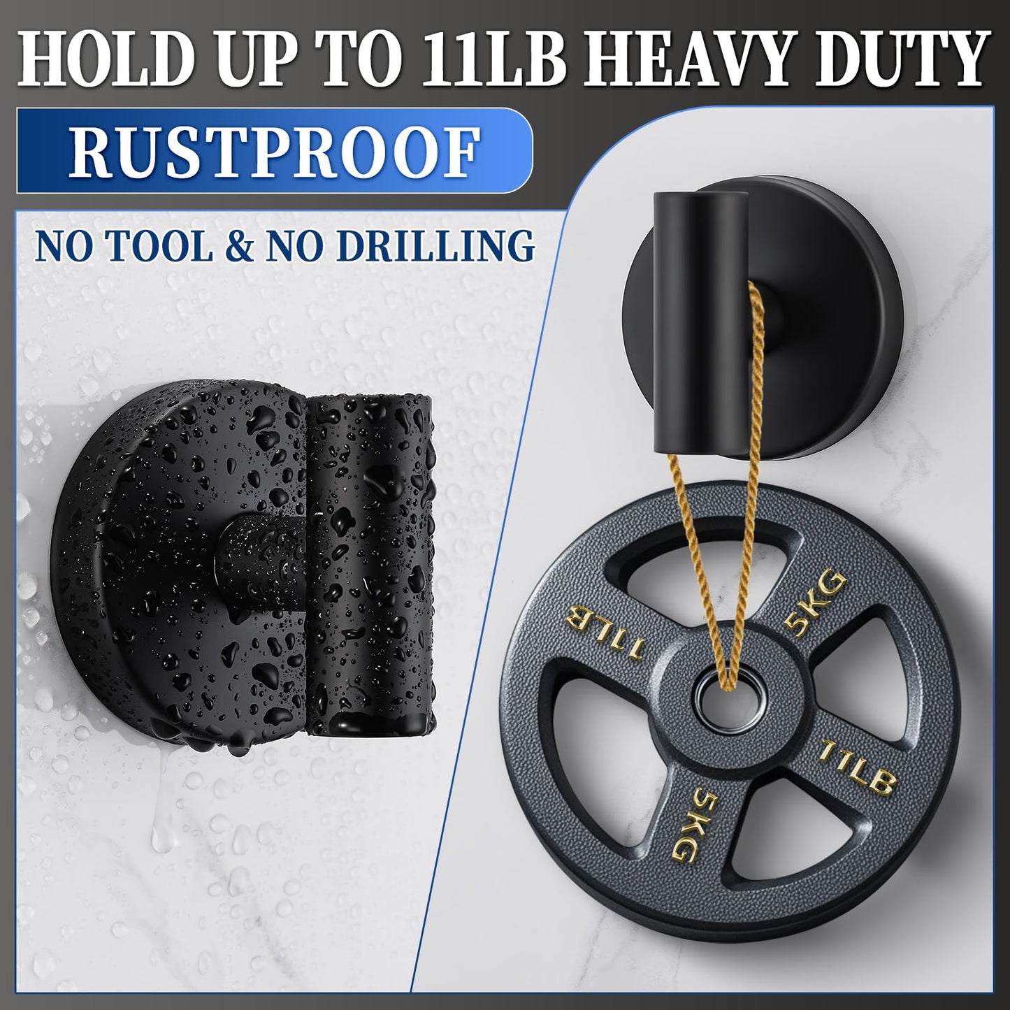 warlve Heavy Duty Reusable Suction Cup Hooks for Shower - No Drill Bathroom/Glass/Mirror/Tiles & Metal and Smooth Non-Porous Surfaces for Towels, Robes, Loofahs(4, Matte Black)