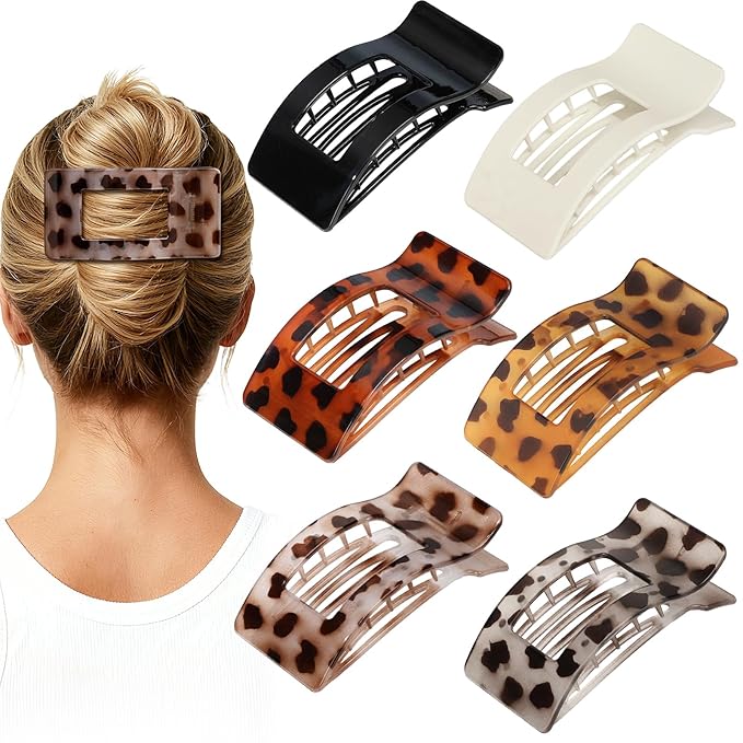 French Flat Hair Clips for Women 6pcs Hair Claw Clips for Thick or Thin Hair Matte Claw Clips for Girls Barrettes Non-Slip Strong Hold Hair Accessories for Women (Tortoise)