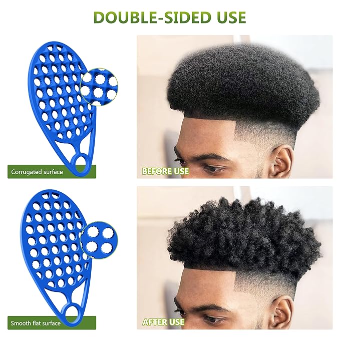 KOUPA Magic Silicone Curly Hair Brush, One Piece Twist Curl Comb for Afro Curls, Washable Hair Tool for Men Women, Blue, 2 Pieces