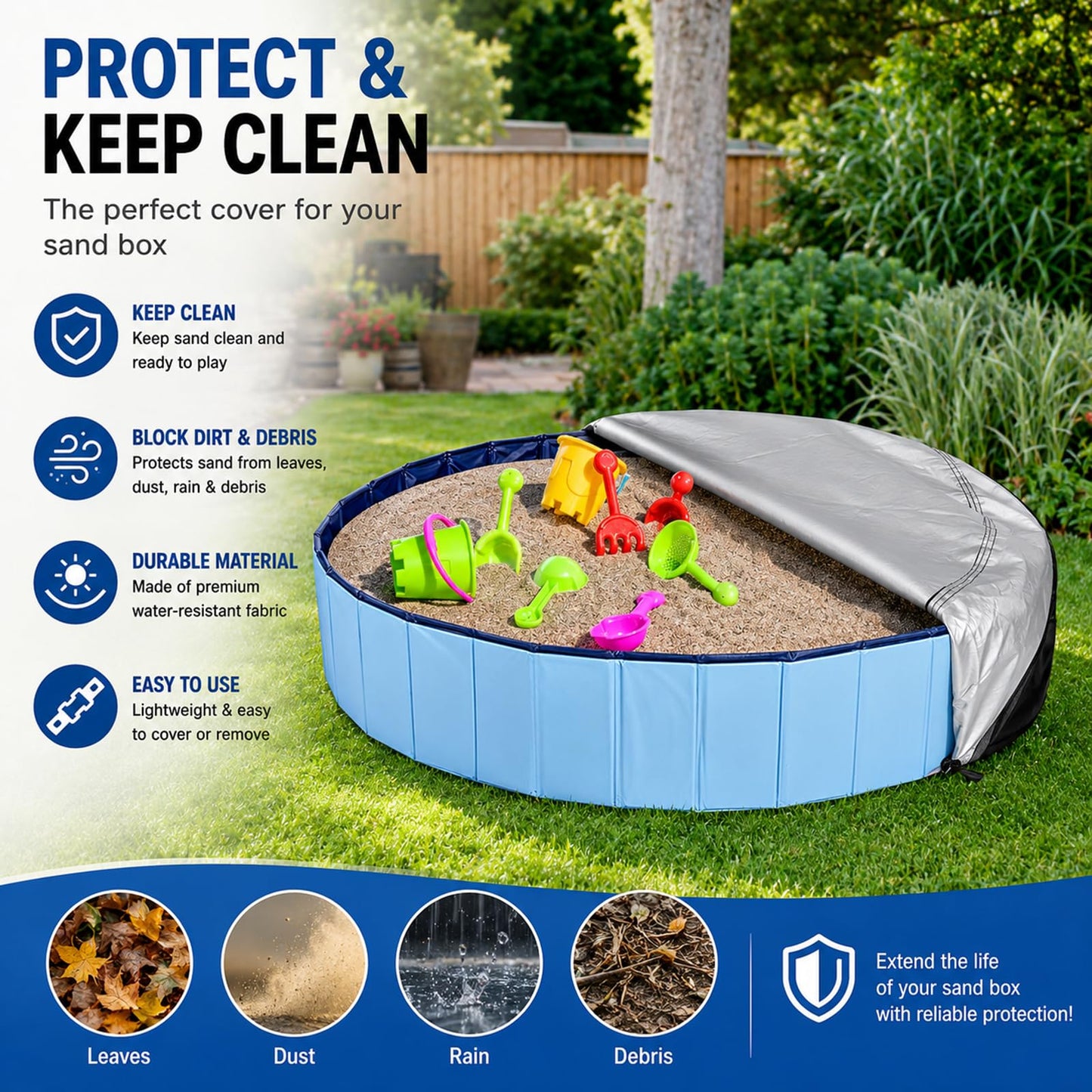 Rypet 63 inch Dog Pool Cover Foldable Round Pool Cover Pet Collapsible Swimming Pools Covers Portable Pet Pool Covers Pools Accessories for Dog Pool Bathing Tub