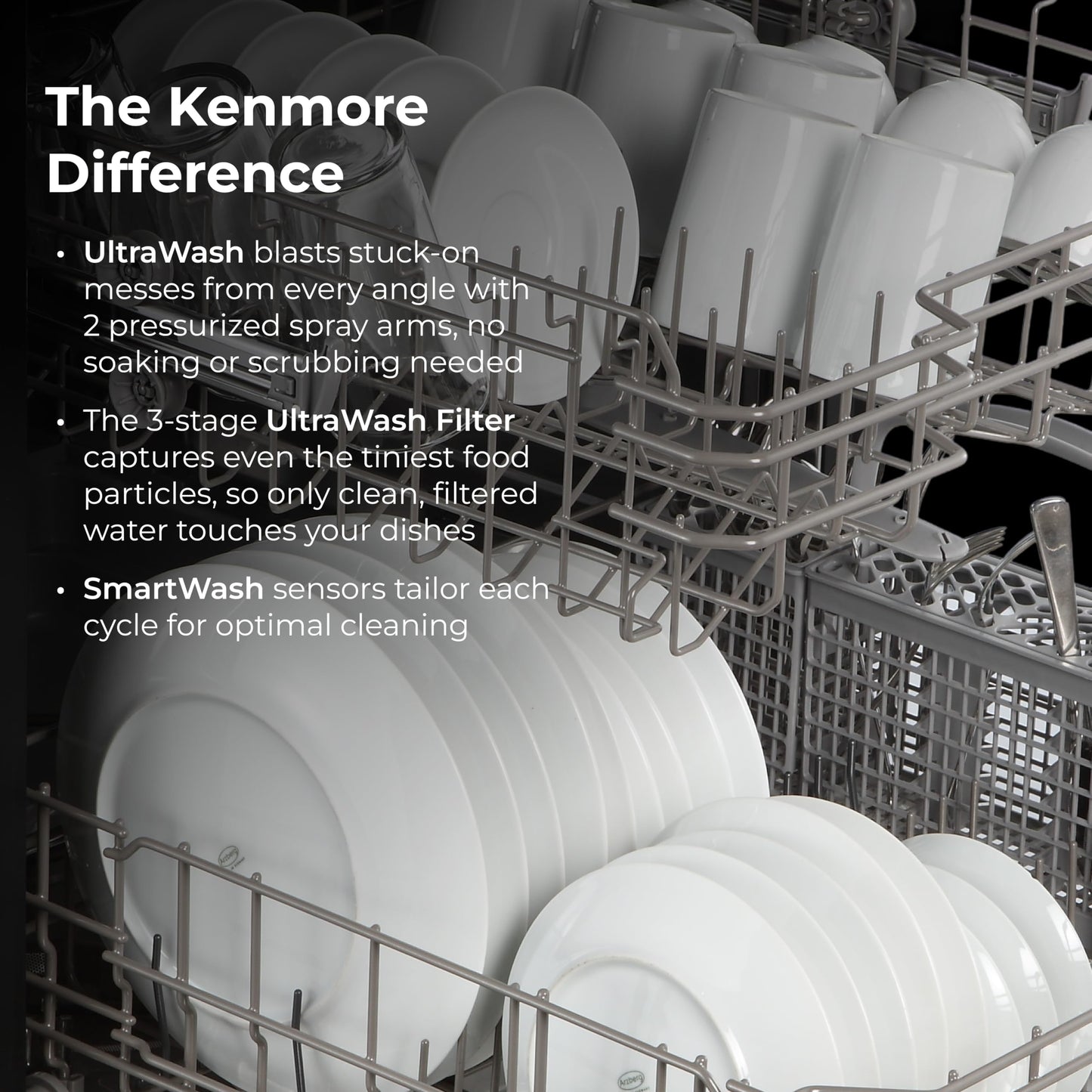 Kenmore 24" Premium Hybrid Tub Dishwasher - UltraWash, MoreSpace Adjustable Rack, High Temp & SmartWash - 12 Place Settings - 54 DBA - ENERGY STAR Certified - Fingerprint Resistant Stainless Steel