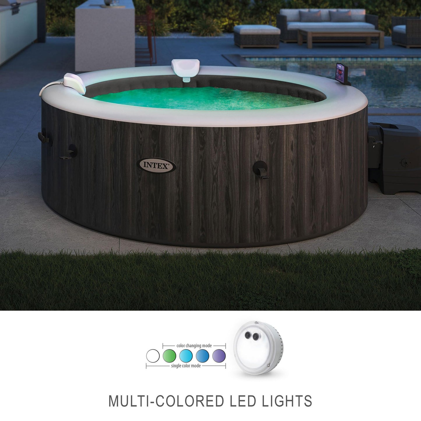 Intex PureSpa Battery Powered Submersible Multi-Colored LED Light for Intex PureSpa Models with White, Green, Teal, Blue, and Purple Lights