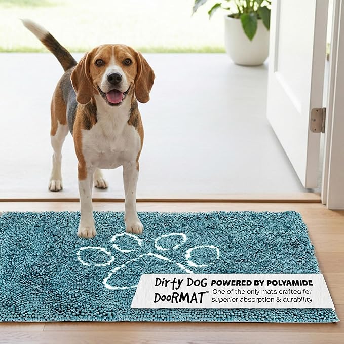 Dog Gone Smart Dirty Dog Doormat - Fast Drying Rug with Super Gripper Backing for Clean Floors - Super Absorbent and Machine Washable Mat for Muddy Paws - Pacific Blue