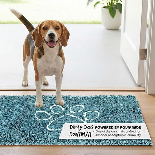 Dog Gone Smart Dirty Dog Doormat - Fast Drying Rug with Super Gripper Backing for Clean Floors - Super Absorbent and Machine Washable Mat for Muddy Paws - Pacific Blue