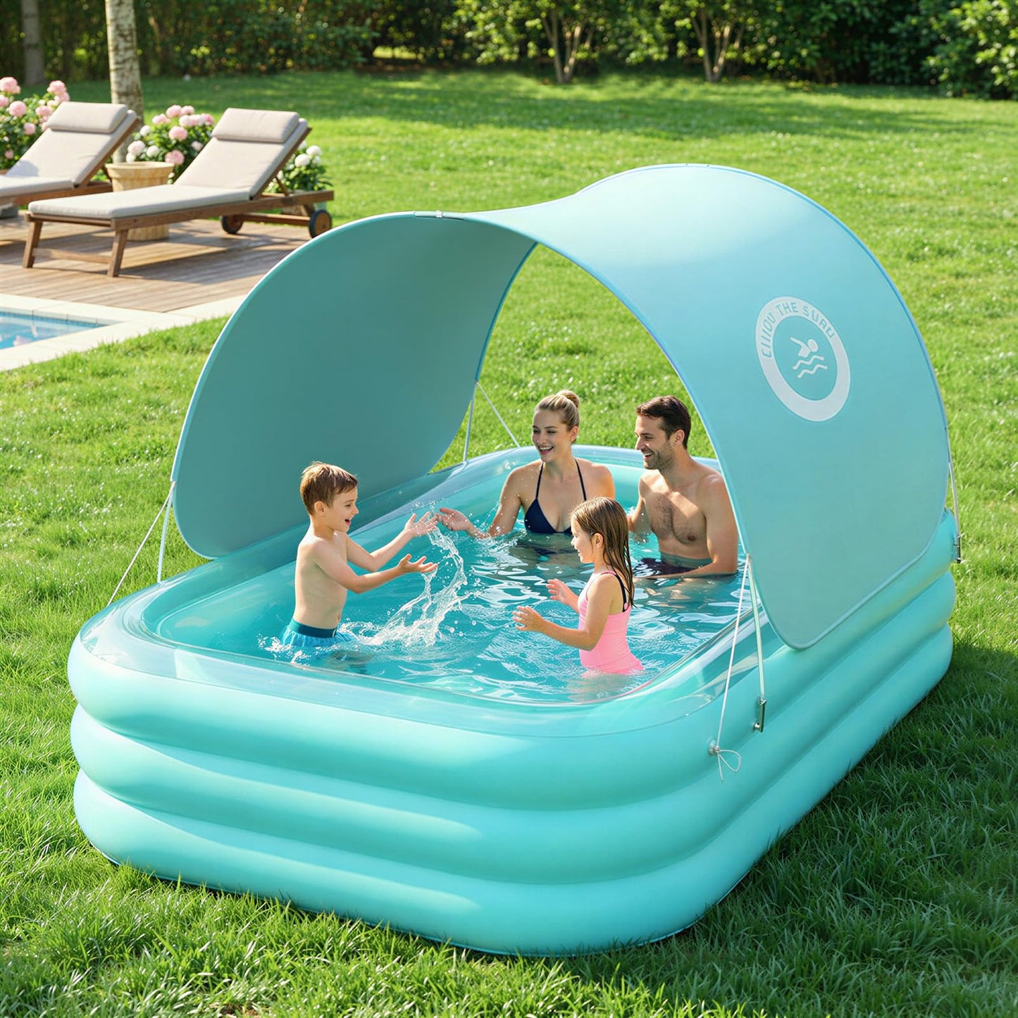 HeySplash Inflatable Pool with Canopy, Large Inflatable Swimming Pool for Adults & Kids, Blow Up Pool Thickened Family Pool for Outdoor Backyard Garden Party Summer Fun, 102" x 65" x 22"(Green)
