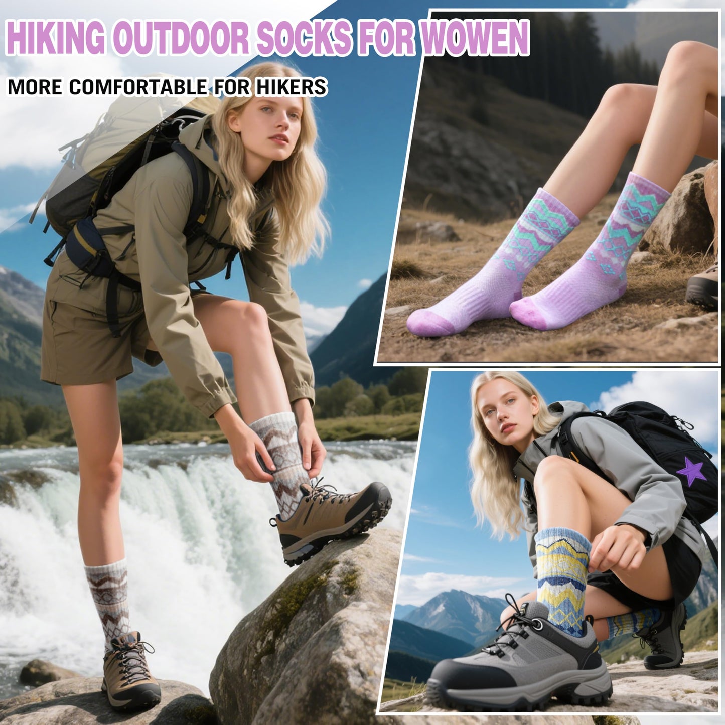 EBMORE Womens Merino Wool Hiking Socks Thermal Warm Winter Nordic Cushion Crew Work Boot Gift Socks Stocking Stuffers 5 Pairs(Nordic,L)