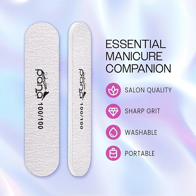 25PCS Mini Size PANA Professional Double Sided Nail Files - Zebra, 100/100 Grit - Emery Board Nail Buffering File Manicure Pedicure Nail Polisher Washable