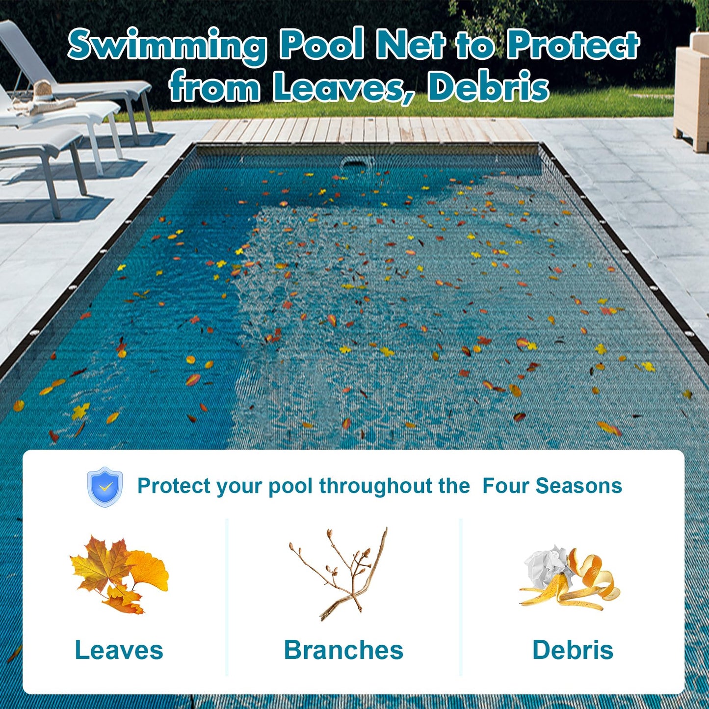 20x40 Ft Pool Leaf Net Cover For Inground Pools/Above Ground, Durable Black Mesh Swimming Pool Leaf Net Cover With Rope For Leaves and Debris, Tear Resistant, UV Resistant, and Reatherproof (20×40 Ft)