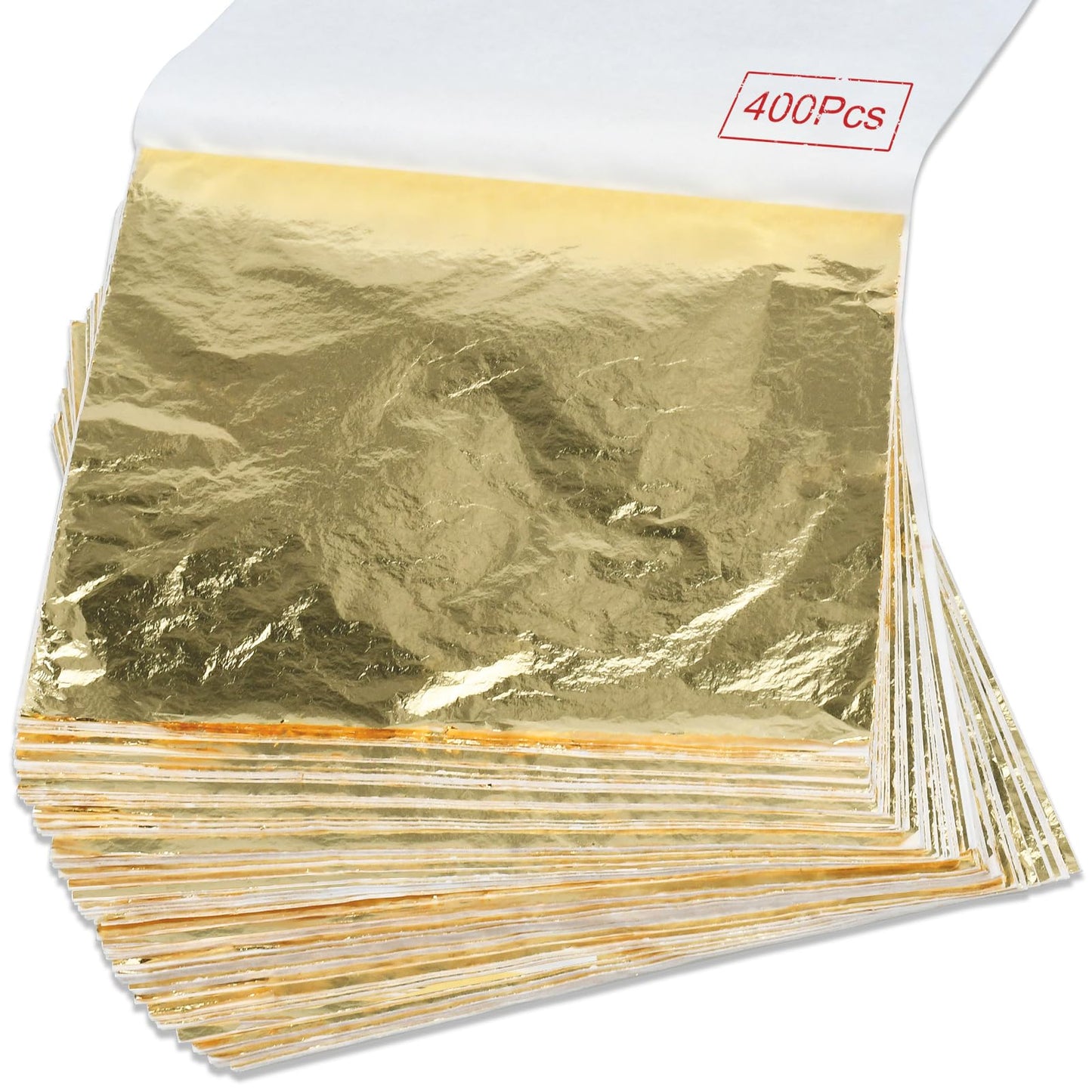 400Pcs Gold Leaf Sheets Gold Foil Sheets for Gilding Crafting, Art & DIY Projects, Picture Frames, Home Walls, Interior and Multi Artistic Decoration, Imitation Gold Foil Sheets 5.5" x 5.5"