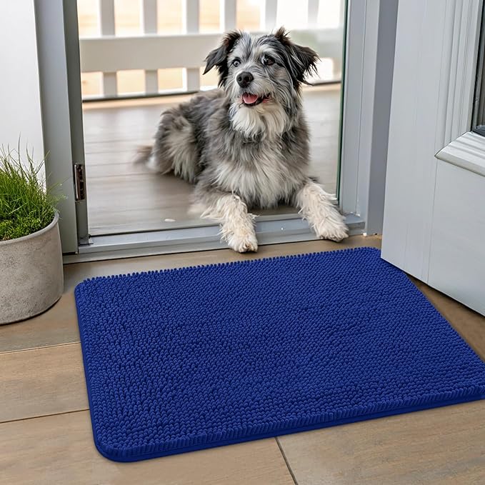 Smiry Dog Door Mat for Muddy Paws 24x16, Absorbs Moisture and Dirt Doormat, Non-Slip Washable Quick Dry Chenille Front Door Mat Indoor Entrance, Entryway Carpet for Inside Floor, Royal Blue