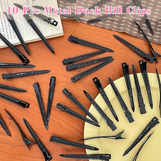 40 PCS 3.5 Inch Black Duck Billed Clips,Metal Alligator Curl Hair Clips with Holes for Styling, Coloring, Thick Hair Rollers, Salon Use,Alligator Clips for Women for Thick Hair & Thin Hair,Black