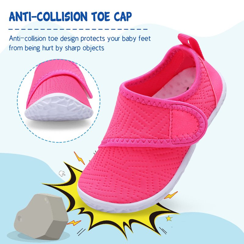 LeIsfIt Kids Water Shoes Toddler Girls Boys Swim Shoes Outdoor Quick-Dry Breathable Aqua Socks for Beach Pool Surf, Dark Pink, 1 Big Kid