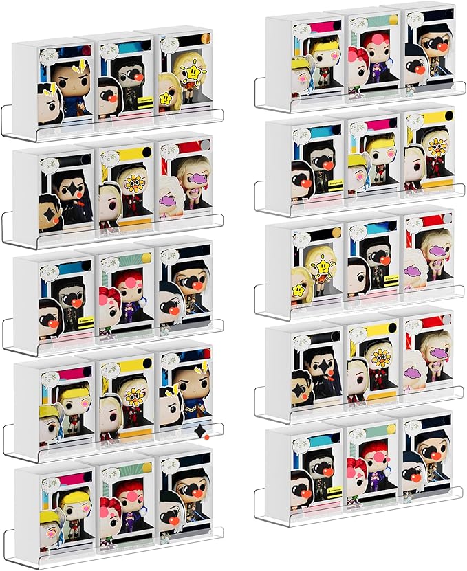 upsimples 10 Pack Acrylic Shelves Wall Organizer and Storage, 15" Display Shelf for Figure, Toy Cars, Perfume, Kids Bookshelf for Bedroom, Nursery, Craft Room, Clear