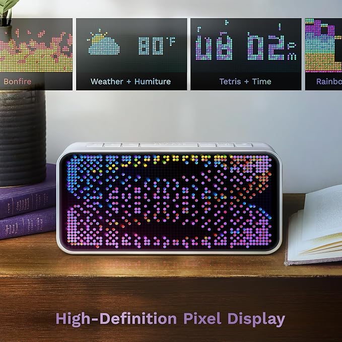 Dekala PixelRise Smart Alarm Clock for Bedroom,Pixel Art LED Dot Matrix Display, Weather Temperature Animation, Loud Dual Alarm for Heavy Sleeper, Sleep White Noise, WiFi Weather & Time Sync, App