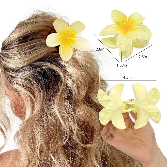 Large Nonslip Flower Hair Claws - 4PCS Strong Hold Clips for Thick Hair, Hawaiian Banana Clips for Thin Hair, Cute Hair Accessories for Women