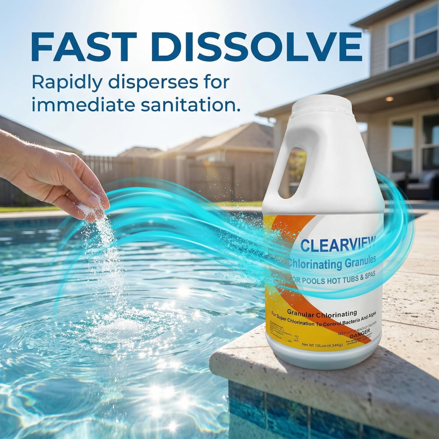 ClearView Calcium-Free Chlorine Granules 10 Lbs, 99% Dichlor Pool Shock Fast-Dissolving Stabilized Sanitizer for Swimming Pools, Spas & Hot Tubs